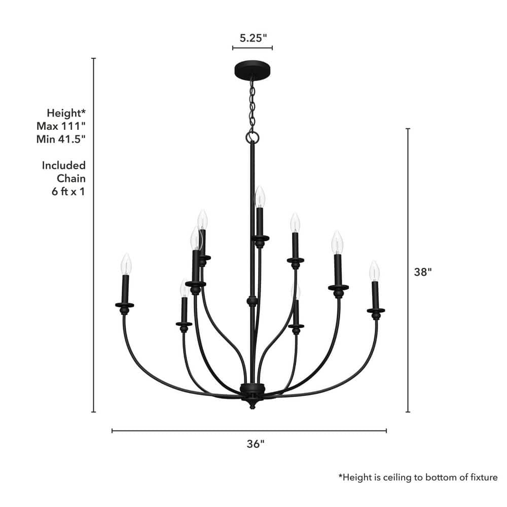 Matte Black 9-Light Candle Style Chandelier