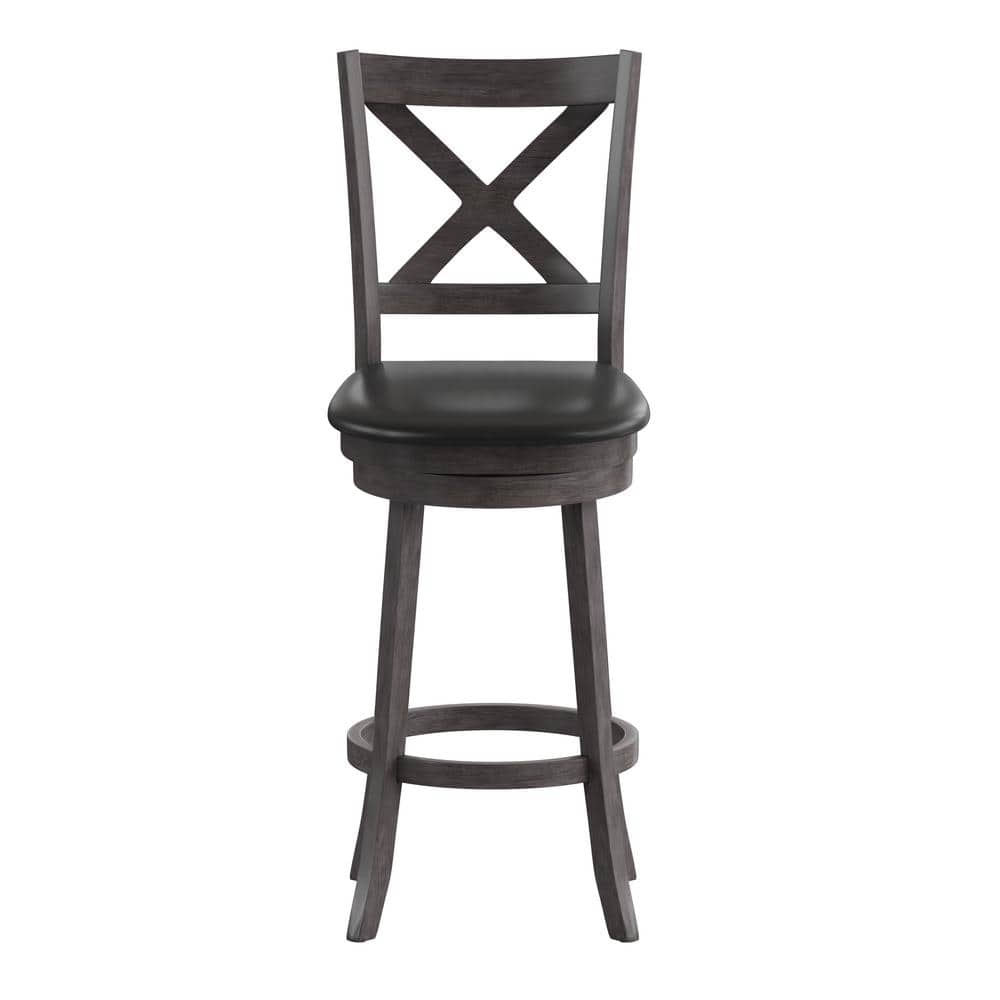 Gray Wash Walnut Crossback Swivel Bar Stool with Faux Leather Seat