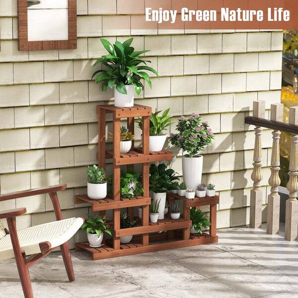 Costway 36 in. H x 35.5 in. W x 10 in. D Multi-Layer Wood Plant