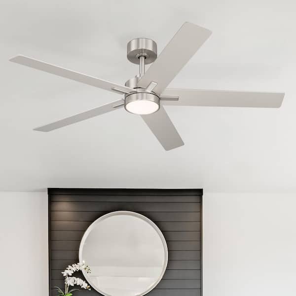 Cory 52 in. Indoor/Covered Outdoor Downrod Brushed Nickel Modern Ceiling Fan with Integrated 3000K LED w/ Remote Control