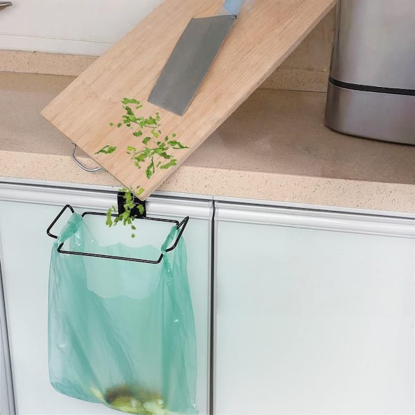 Stainless Steel Trash Bag Holder with Large for Organizing in Kitchen Cabinets, Doors and Cupboards, Black (1-Pack)