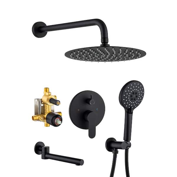 Unbranded Single Handle 4-Spray Patterns 2 Showerheads Shower Faucet 2.5 GPM with High Pressure Hand Shower in Black