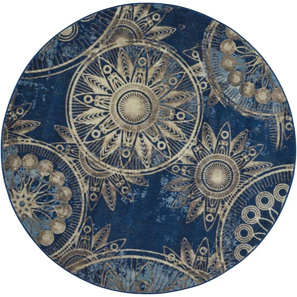 Nourison Somerset Denim 6 ft. x 6 ft. Medallions Contemporary Round Area Rug