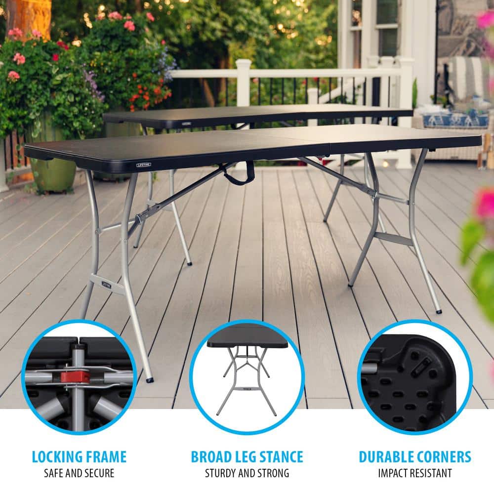 Lifetime 6-Foot Black Fold-In-Half Table with Steel Frame