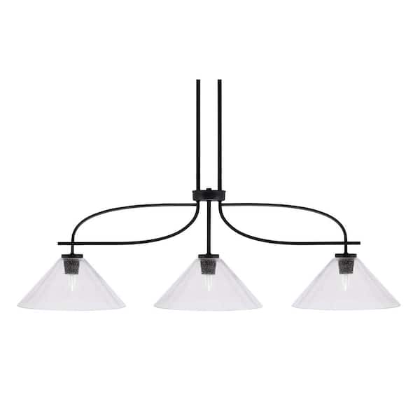 Unbranded Olympia 3-Light Matte Black Billiard Light with 12 in. Clear Bubble Glass Shades, no blulbs included