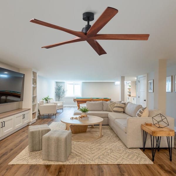 Vera 60 in. Indoor Matte Black Farmhouse Downrod Mount Ceiling Fan Without Light with Soild Wood Blades