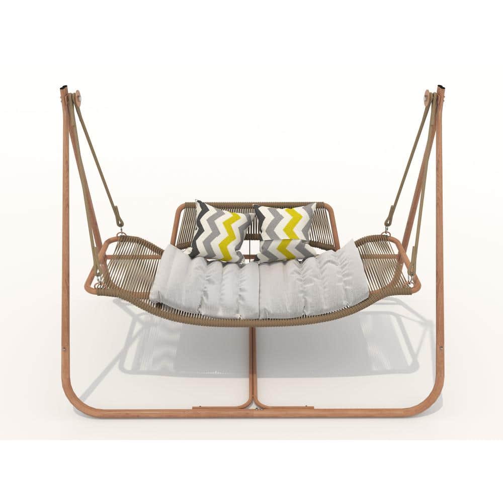 Sudzendf Brown Wood Oversized Patio Swing Hammock Chair with