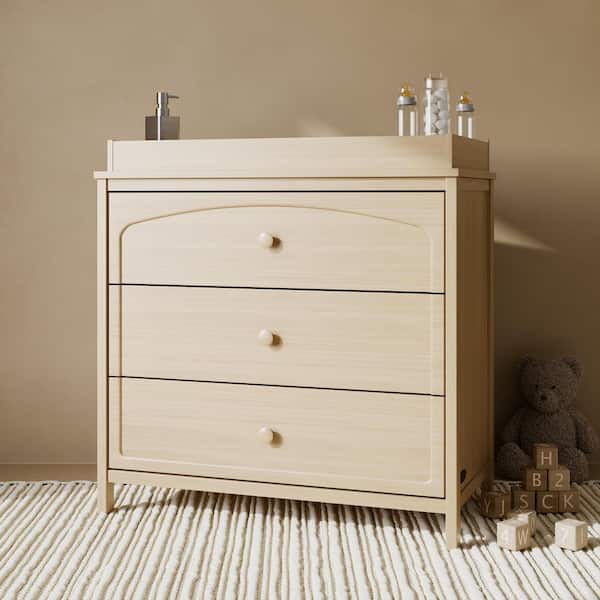 Olivia Driftwood 3 Drawer 35.51 in. Wide Dresser with Removable Changing Table Topper