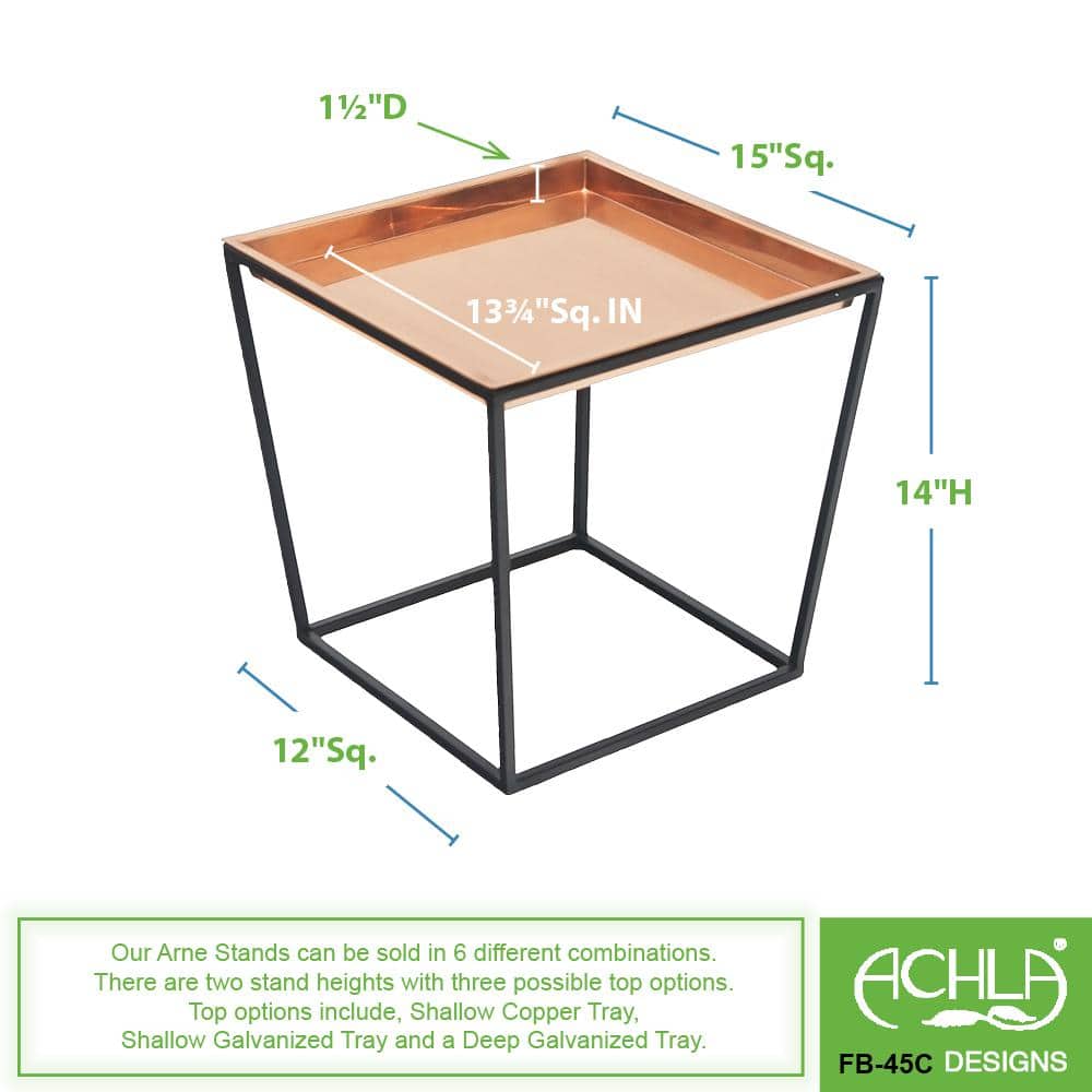 15" Black Wrought Iron Plant Stand with Copper Tray