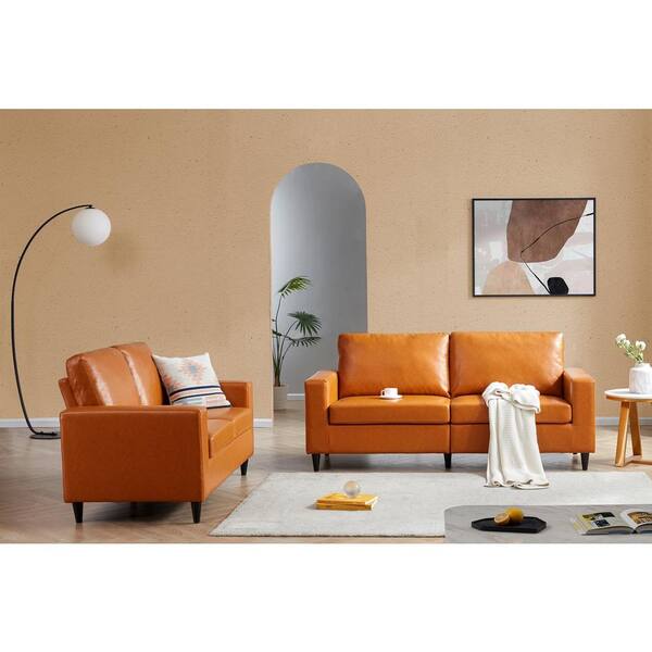 Morden Brown Pu Leather Living Room, Modern Leather Living Room Sets