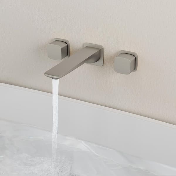2-Handle Wall Mounted Roman Tub Faucet Simple Straight Tub Faucet in Brushed Nickel