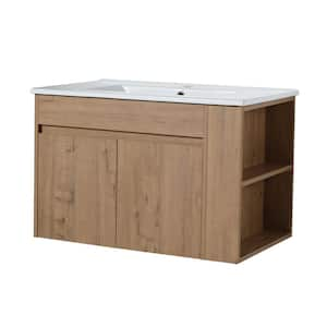 30 in. W x 18.3 in. D x 19.7 in. H Bath Vanity in Imitative Oak with White Ceramic Top