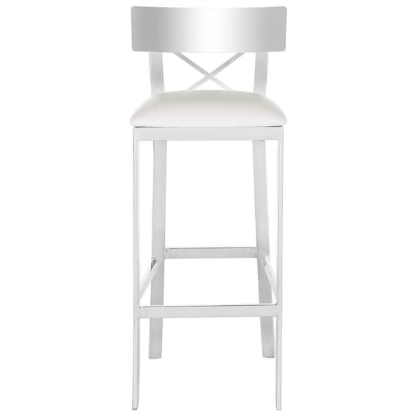 SAFAVIEH Zoey 30.5 in. Stainless Steel Cross Back Bar Stool in White
