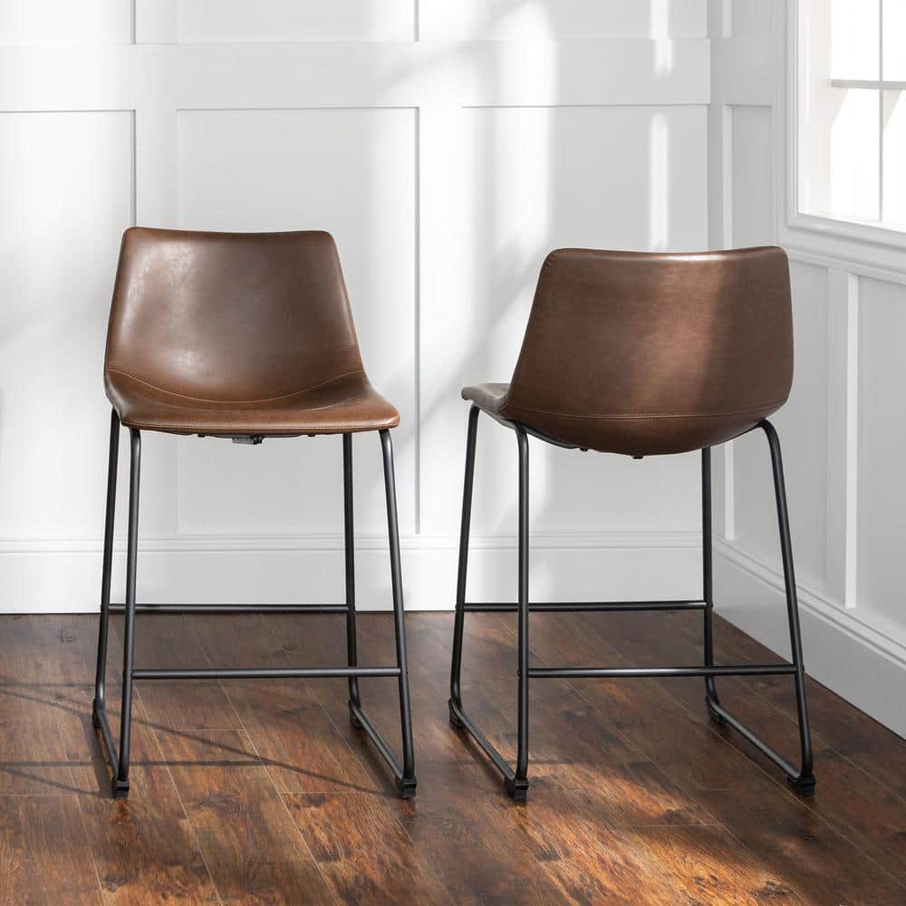 Dayton 24" Modern Brown Faux Leather Counter Stools, Set of 2