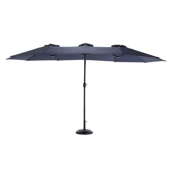 Zeus & Ruta 14.8 ft. Steel Push-Up Rectangular Market Umbrella with Double Sided and Crank in Navy Blue