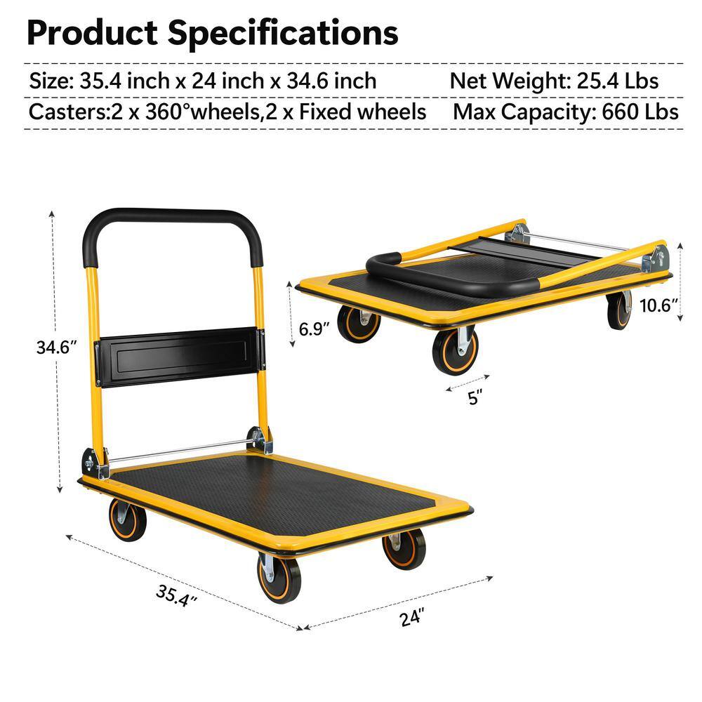Yellow Steel Folding Platform Hand Truck with Rubber Wheels