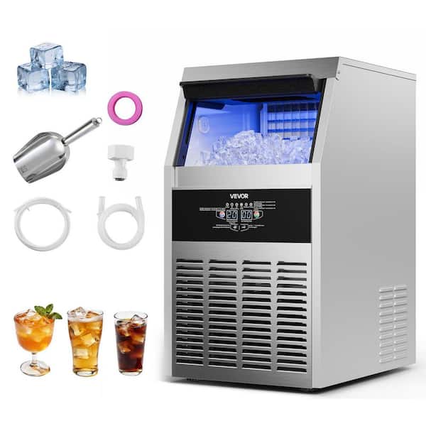 15.94 in. W Commercial Ice Makers 130 lbs./24 H Ice Machine Freestanding with 30 lbs. Storage Full Size Cubes Silver