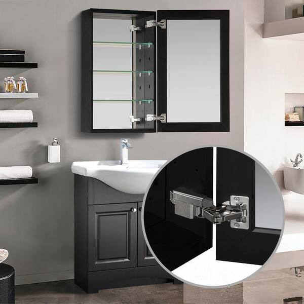 Recessed Or Surface Mount Frameless, Black Mirrored Medicine Cabinet