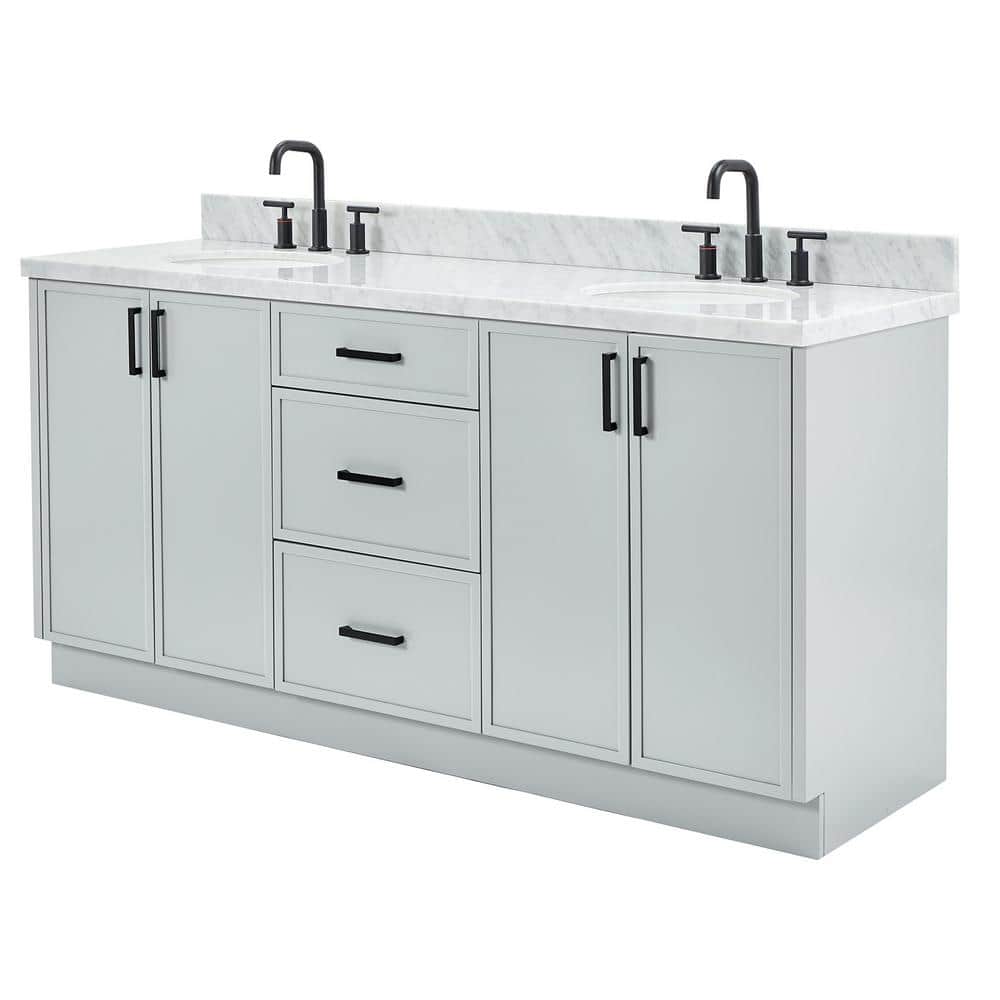 Gray Double Sink Freestanding Bathroom Vanity with Marble Top