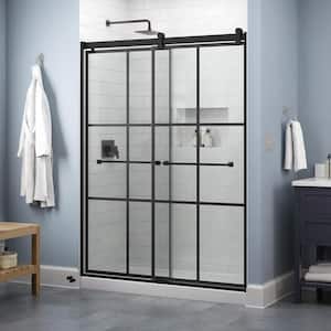 Contemporary 58-1/2 in. W x 71 in. H Frameless Sliding Shower Door in Matte Black with 1/4 in. Tempered Ingot Glass