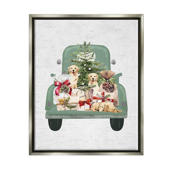 Stupell Industries Holiday Gift Truck by Lettered and Lined 1-Piece Floater Frame Graphic Print Travel Poster Art Print 31 in. x 25 in.