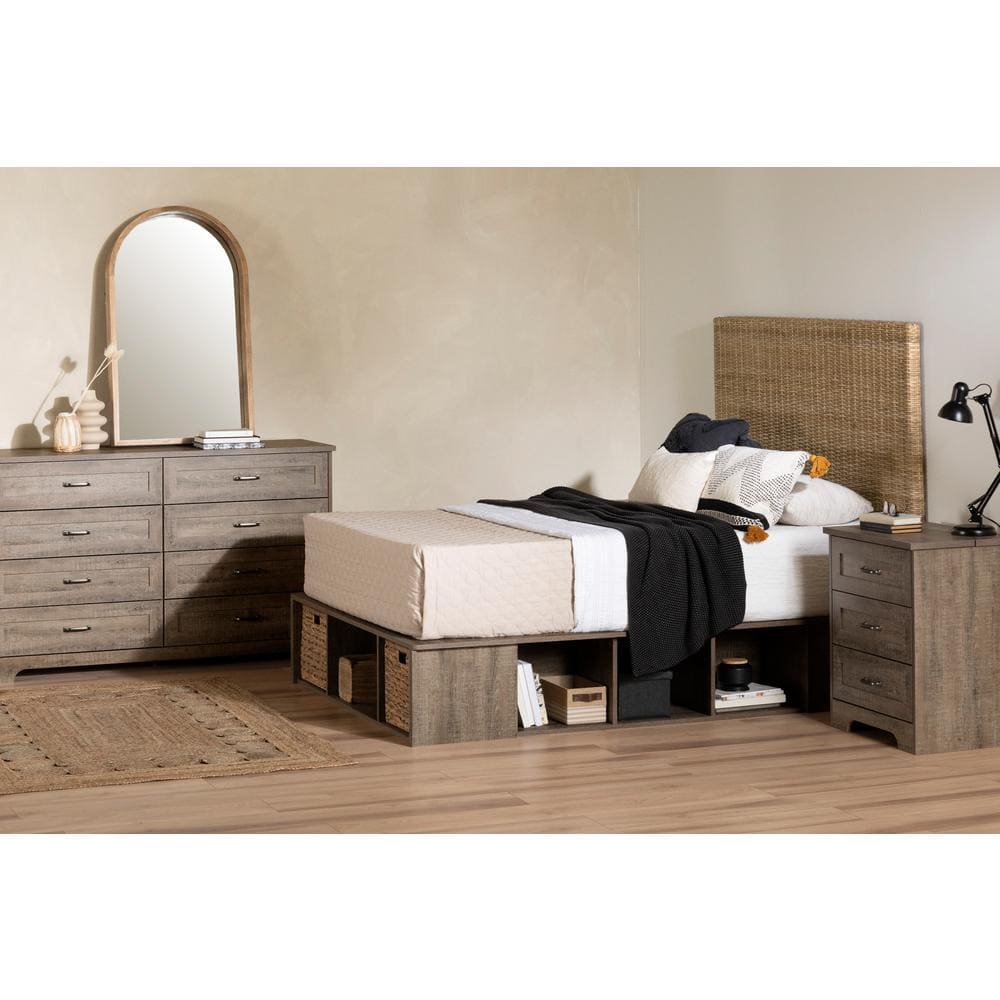 Handcrafted Full Natural Rattan and Wood Headboard