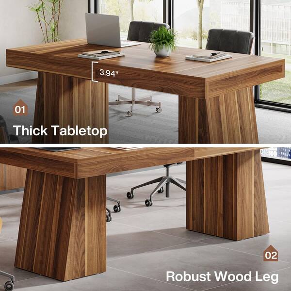 BYBLIGHT Moronia 55.1 in. Rectangle Brown Wood Desk with Thick
