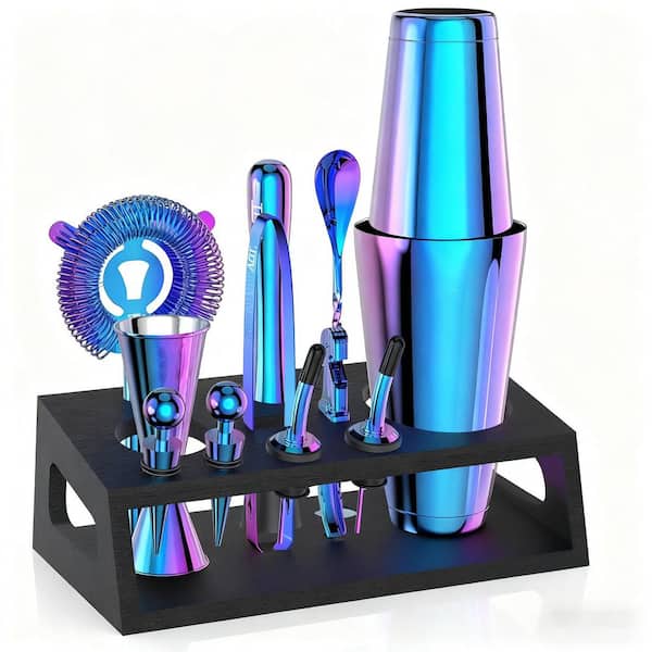 12-Pieces Multi-Colored Cocktail Shaker Set Mixology Bartender Kit Barset 18 oz. & 28 oz. Boston Shaker Drink Mixingtool