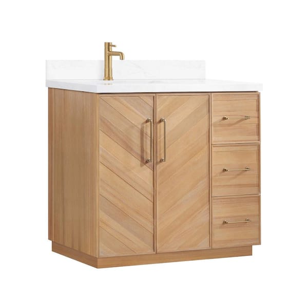 Karachi 36 in. W x 22 in. D x 34 in. H Single Sink Bath Vanity in Acacia Classic Gray with White Engineered Stone Top