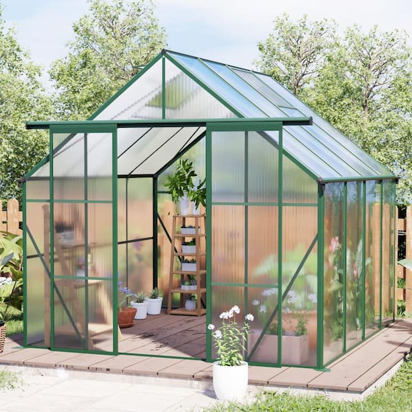 94.50 in. W x 97.75 in. D x 89.50 in. H Walk-in Aluminum Green Greenhouse with Double Door and Vents