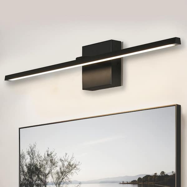 27.6 in. 1-Light Picture Light Black LED Vanity Light Bar for Bathroom Mirror Minimalist Wall Sconce Over Sink Lighting