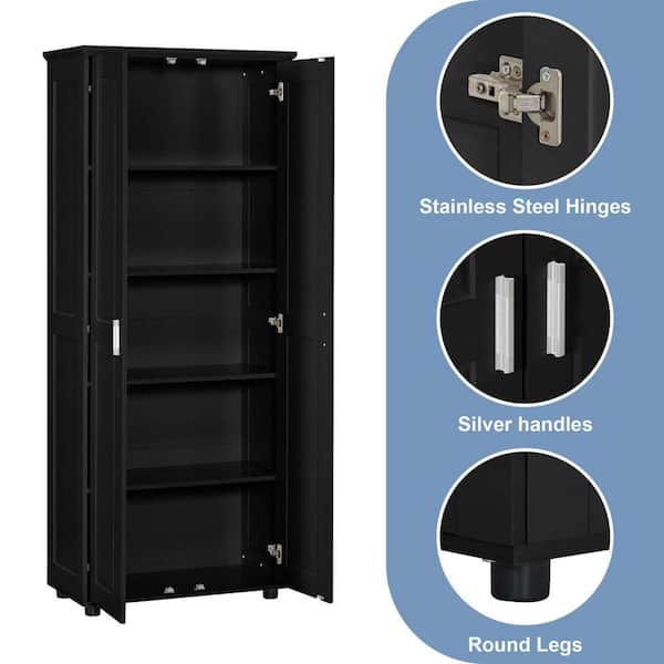 29 in. W x 15 in. D x 71 in. H Black Bathroom Linen Cabinet