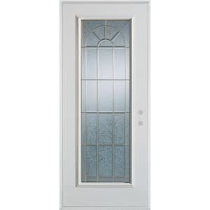 36 in. x 80 in. Geometric Brass Full Lite Painted White Left-Hand Inswing Steel Prehung Front Door