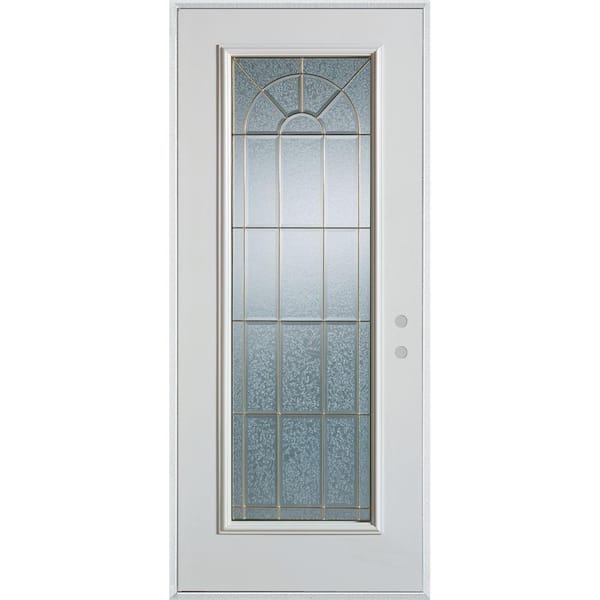 Stanley Doors 36 in. x 80 in. Geometric Brass Full Lite Painted White Left-Hand Inswing Steel Prehung Front Door