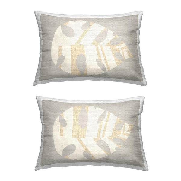 Grey Modern Leaves Grey Rectangular Outdoor Throw Pillow 2-Pack
