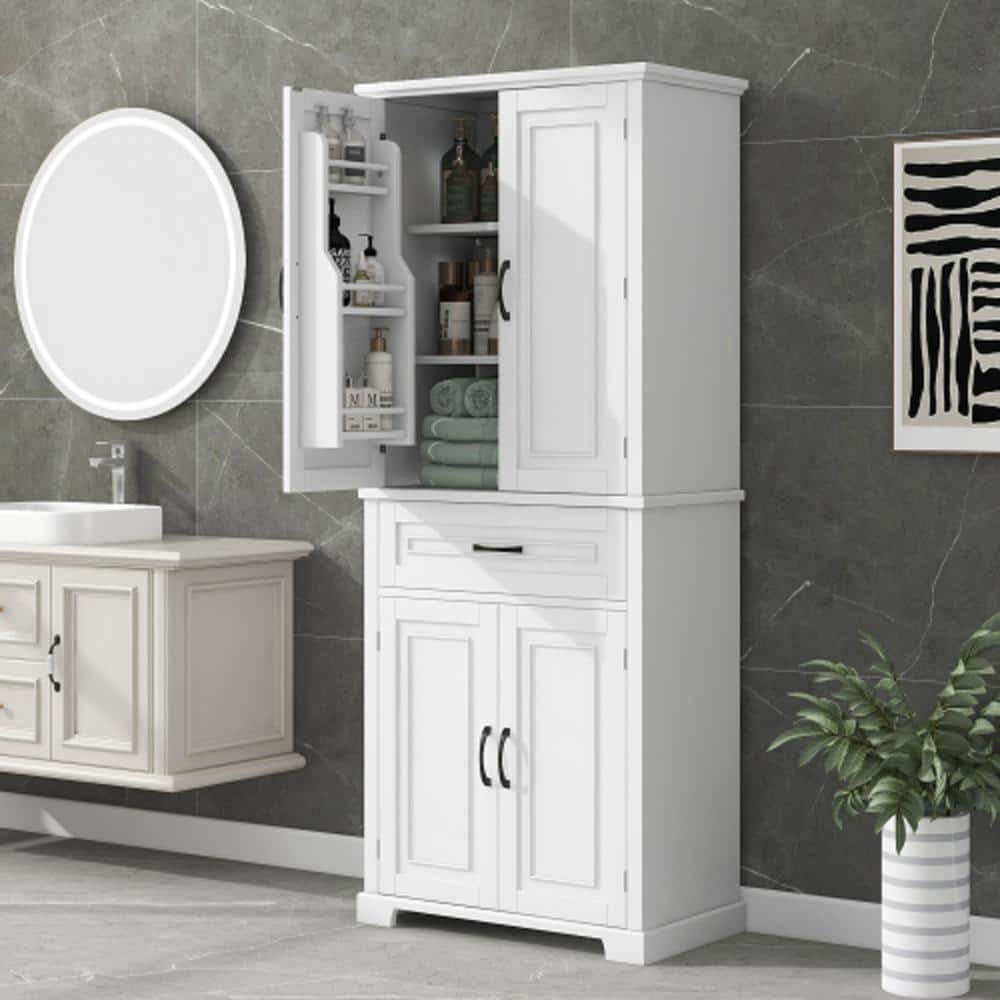 Modern 29.9 in. W x 15.7 in. D x 72.2 in. H White Linen Cabinet Tall and Wi