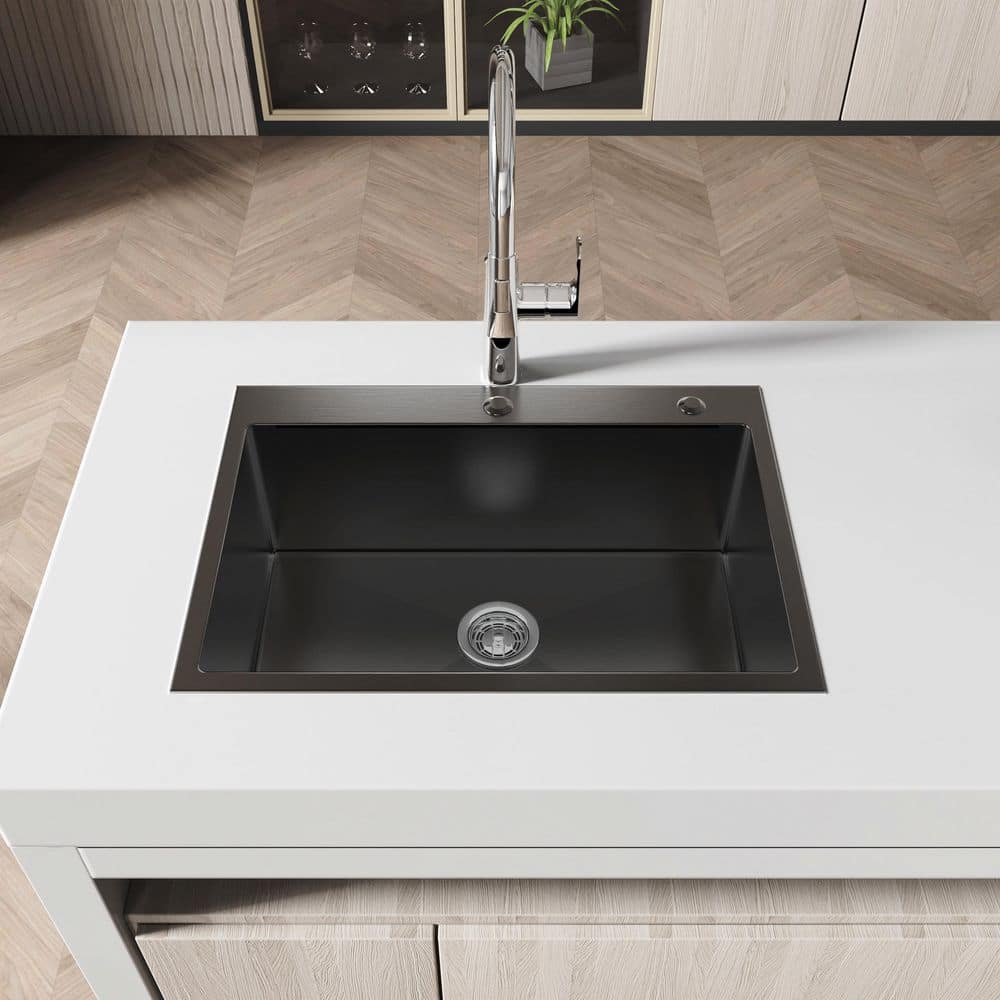 27 in. Drop-In Single Bowl 20-Gauge Gunmetal Black Stainless Steel Kitchen Sink with US Standard Drain and Hook price history on PriceWatchPro