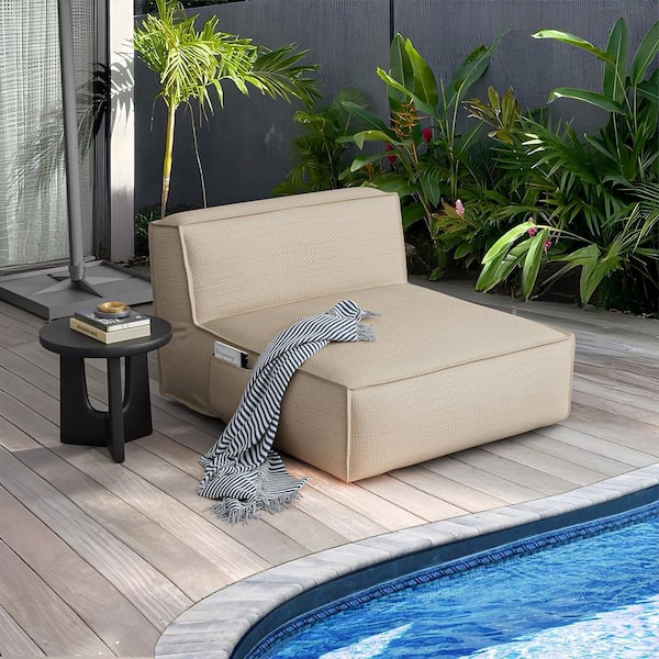 eVita Plastic Bean Bag Olefin Outdoor Loveseat Chaise Lounge with Beige ...