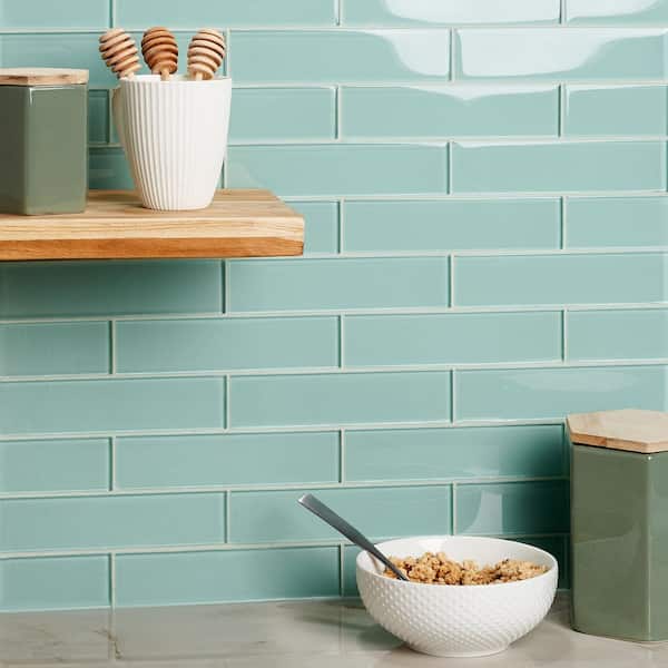 Contempo Light Green 2 in. x 8 in. Polished Glass Floor and Wall Tile (36 pieces 4 sq.ft./Box)