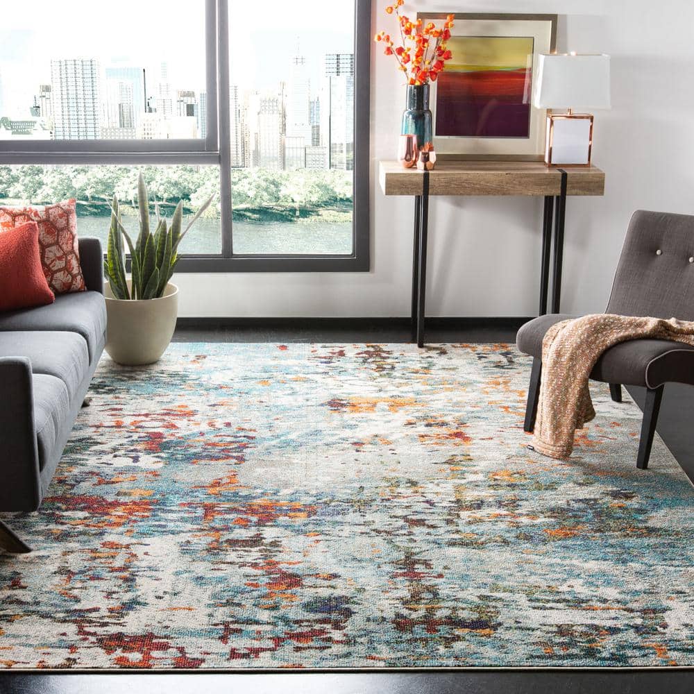 Metro-Mod Grey & Blue Synthetic 8' x 10' Hand-Knotted Area Rug