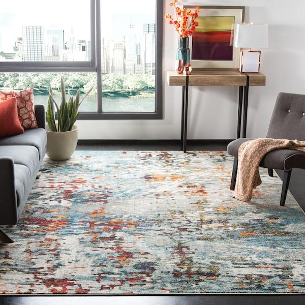 Madison Grey/Blue 12 ft. x 18 ft. Geometric Medallion Area Rug