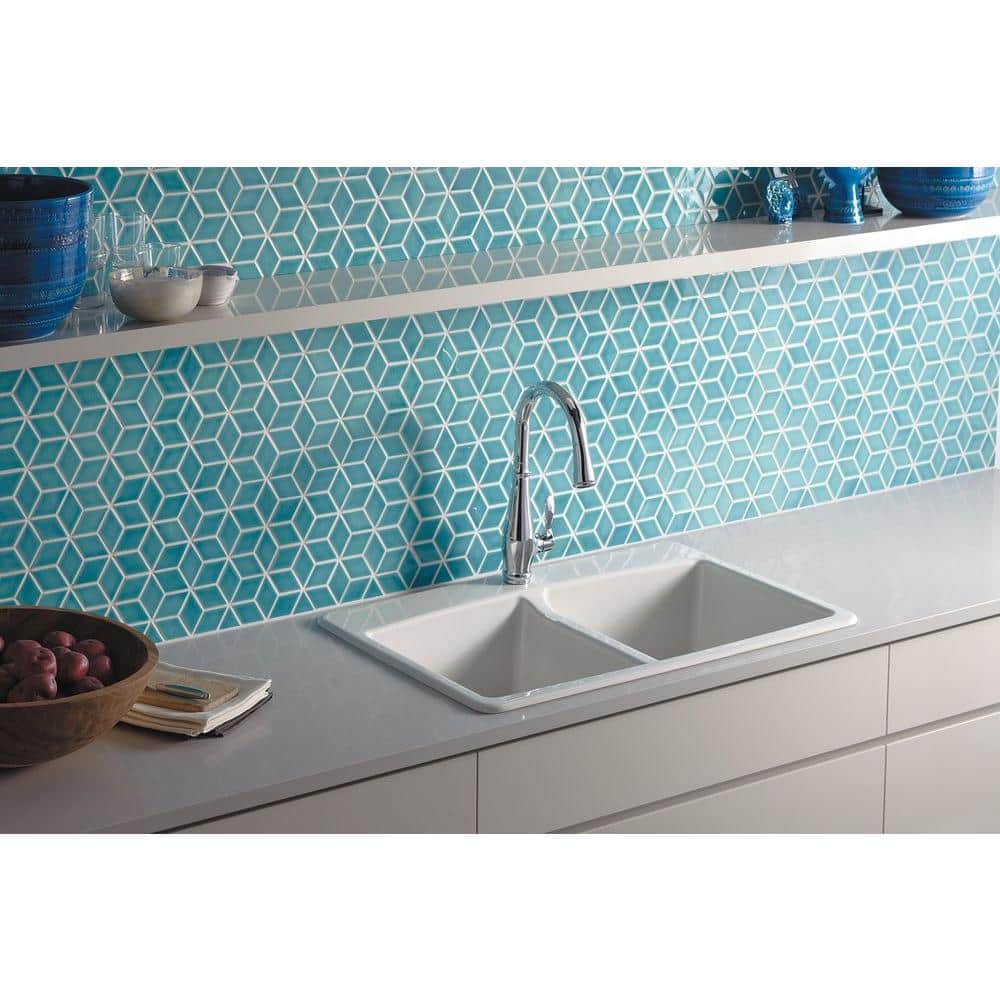 White Cast Iron Double Bowl Top-Mount Kitchen Sink