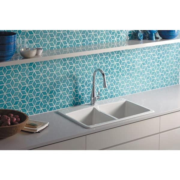 KOHLER Brookfield Drop-In Cast Iron 33 in. 1-Hole Double Bowl Kitchen Sink in White