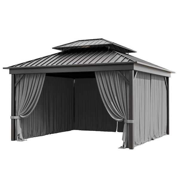 12 ft. x 12 ft. Universal Outdoor Privacy Curtains, Gazebo Replacement with Zipper Grey (4-Side Curtain Only)