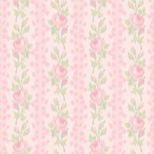 Blooming Heirloom Strawberry Pink Macaron Rose Stripe Wallpaper Sample