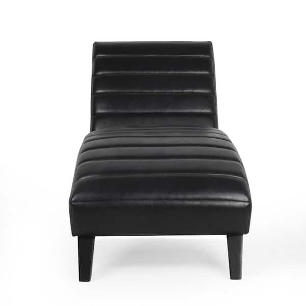 Noble House Austell Midnight Black and Dark Brown Channel Stitch Chaise Lounge