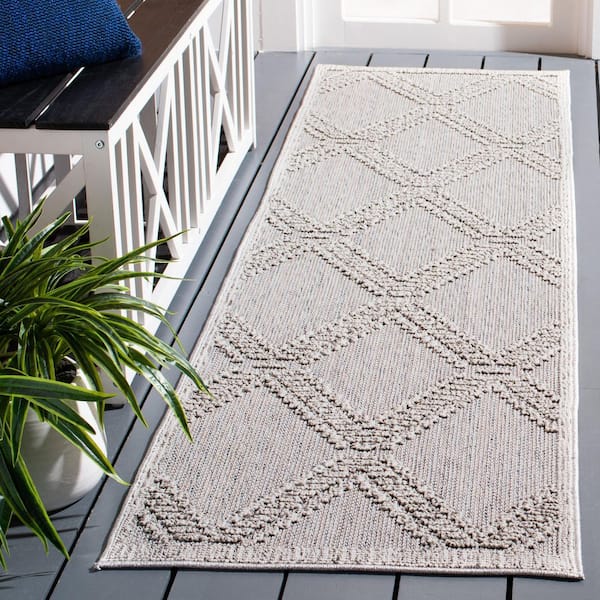 Global Gray/Light Gray 2 ft. x 12 ft. High-Low Diamond Indoor/Outdoor Runner Rug