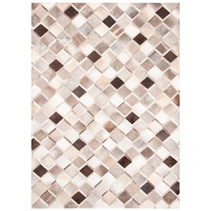 Studio Leather Ivory Gray 4 ft. x 6 ft. Plaid Area Rug