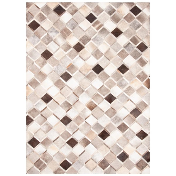 Studio Leather Ivory Gray 4 ft. x 6 ft. Plaid Area Rug