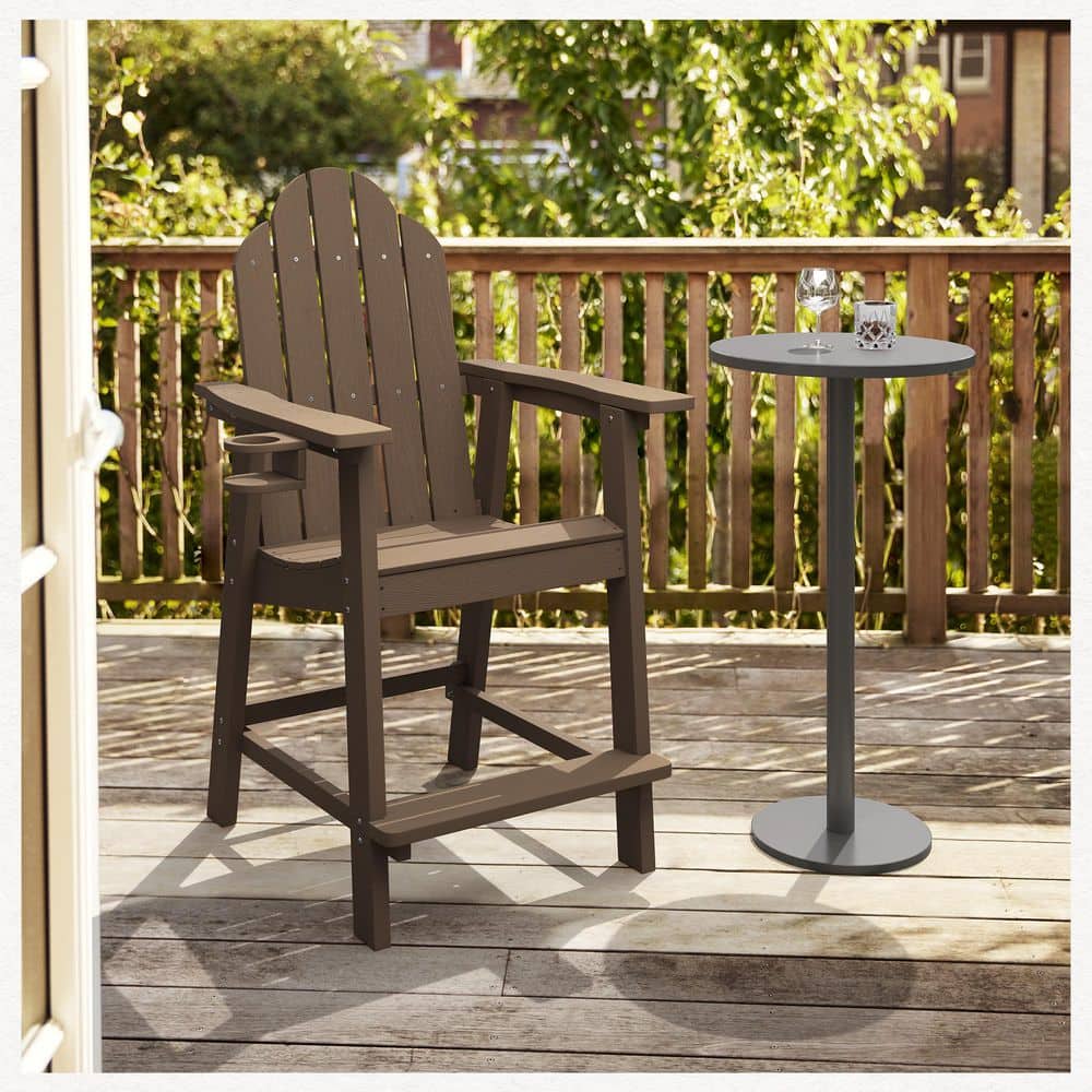 Brown Weather Resistant Outdoor Bar Stool Polywood Adirondack Chair with Foot rest and Cup Holder price history on PriceWatchPro